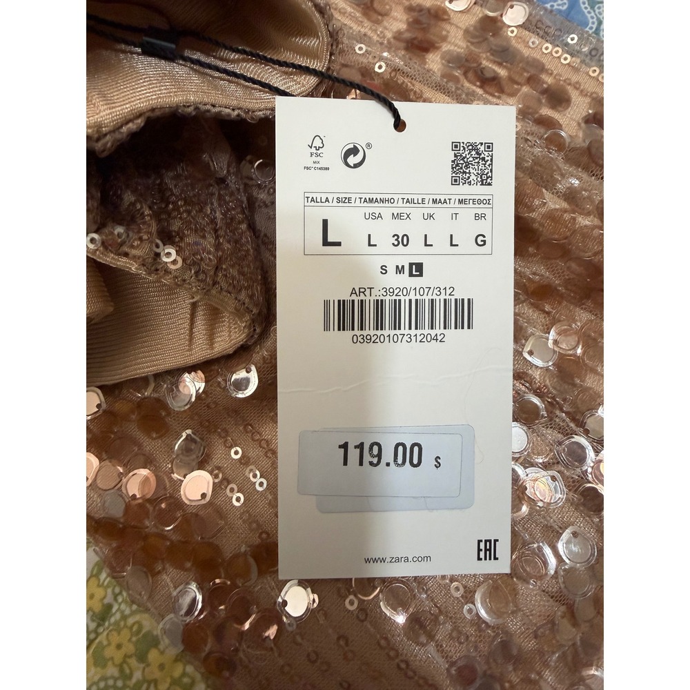 Zara New Gold High Waist Christmas‎ Long Sequin Skirt Size L A-Line Silhouette - Picture 4 of 14
